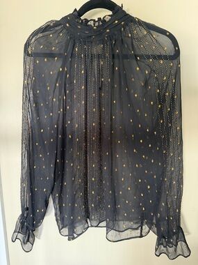 Versona Black Sheer Blouse with Gold Dot Accents